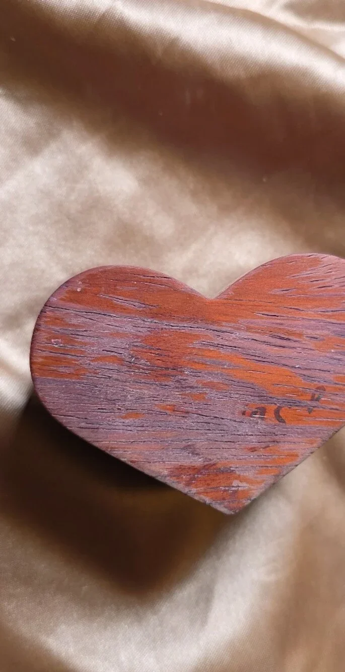 Unique Hand Carved Wooden Heart Puzzle Box - Deep Brown